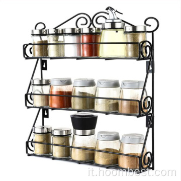 Scaffale da cucina a 3 livelli Supporto per barattolo da cucina in metallo Supporto da tavolo per spezie nero